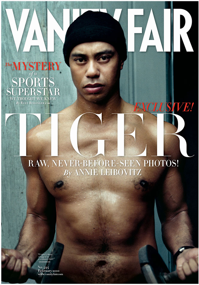 El golfista Tiger Woods en la portada de la revista Vanity Fair de la edición de febrero 2010. Foto Annie Leibovitz. El golfista Tiger Woods en la portada de la revista Vanity Fair de la edición de febrero 2010. Foto Annie Leibovitz.
