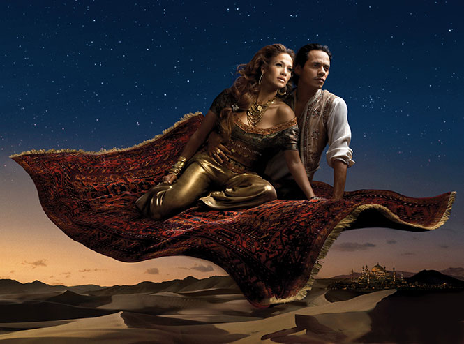Foto publicada por Disney Parks, muestra a los cantantes Jennifer López y Marc Anthony como Aladdin, creada por la fotógrafa Annie Leibovitz. Foto publicada por Disney Parks, muestra a los cantantes Jennifer López y Marc Anthony como Aladdin, creada por la fotógrafa Annie Leibovitz.