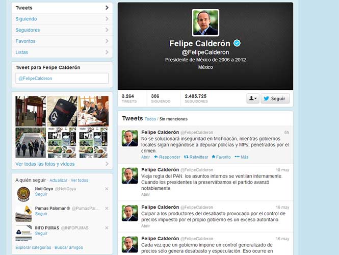 Twitter de Felipe Calderón Twitter de Felipe Calderón