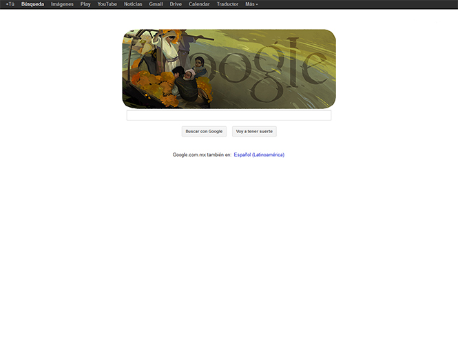 Google conmemora el 126 aniversario del nacimiento de Saturnino Herrán, pintor originario de Aguascalientes con un Doodle que tiene de fondo la obra “La ofrenda” de 1913. Foto Especial Google conmemora el 126 aniversario del nacimiento de Saturnino Herrán, pintor originario de Aguascalientes con un Doodle que tiene de fondo la obra “La ofrenda” de 1913. Foto Especial