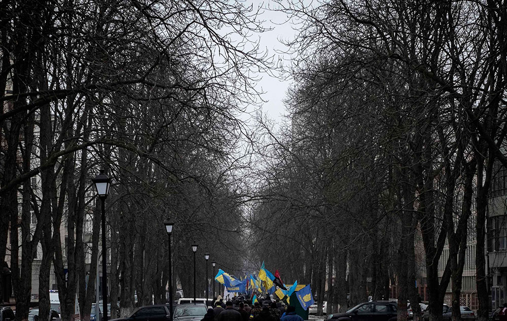 Decenas de manifestantes a favor de la Unión Europea marchan en Kiev. Decenas de manifestantes a favor de la Unión Europea marchan en Kiev.