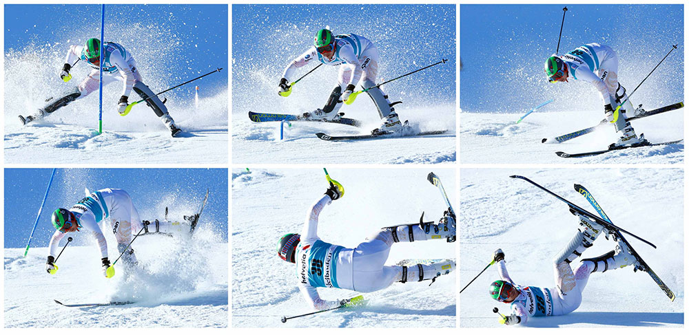 Pierde el control. En esta serie de imágenes se aprecia la caída del esquiador japonés Akira Sasaki durante la primera ronda de la Copa Mundial de Slalom, celebrado en la localidad suiza de Andelboden.