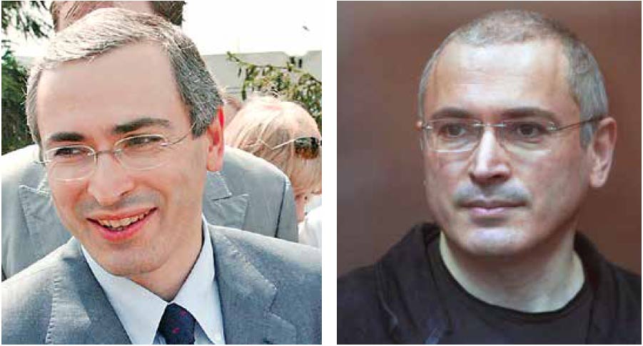 Imágenes de archivo que muestran a Mijail Jodorkovski en 2003, antes de ser condenado a 13 años y medio de prisión, y durante una audiencia realizada en 2010, tras siete años en la cárcel. Fotos: AP Imágenes de archivo que muestran a Mijail Jodorkovski en 2003, antes de ser condenado a 13 años y medio de prisión, y durante una audiencia realizada en 2010, tras siete años en la cárcel. Fotos: AP