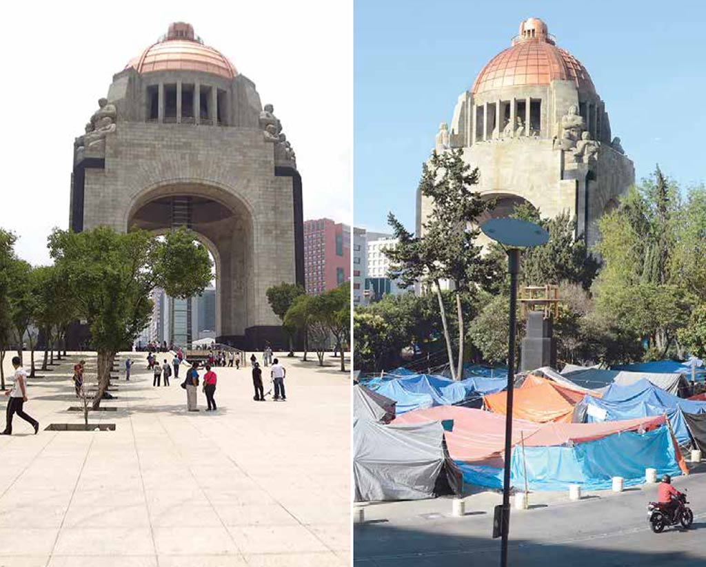 Antes de que llegara el plantón de la CNTE, así lucía la remodelada Plaza de la República. Fotos: Eduardo Jiménez/Archivo y Cuartoscuro Antes de que llegara el plantón de la CNTE, así lucía la remodelada Plaza de la República. Fotos: Eduardo Jiménez/Archivo y Cuartoscuro