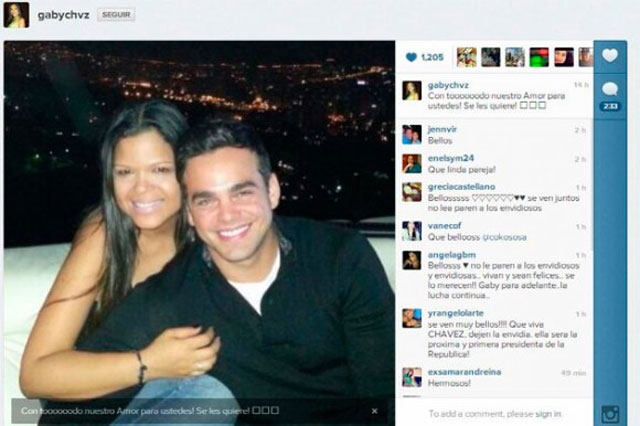 Pareja sensación. María Gabriela Chávez, hija del difunto presidente de Venezuela Hugo Chávez, ha acaparado los reflectores de la prensa rosa en su país al difundir una foto romántica con el actor de telenovelas Manuel 'Coco' Sosa.