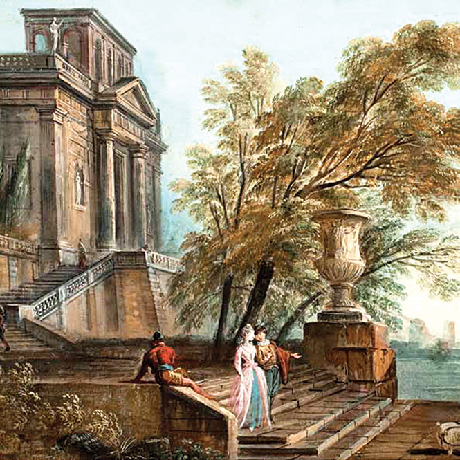 Jean-Baptiste Lallemand, Vista de puerto... (detalle) Siglo XVIII. Jean-Baptiste Lallemand, Vista de puerto... (detalle) Siglo XVIII.