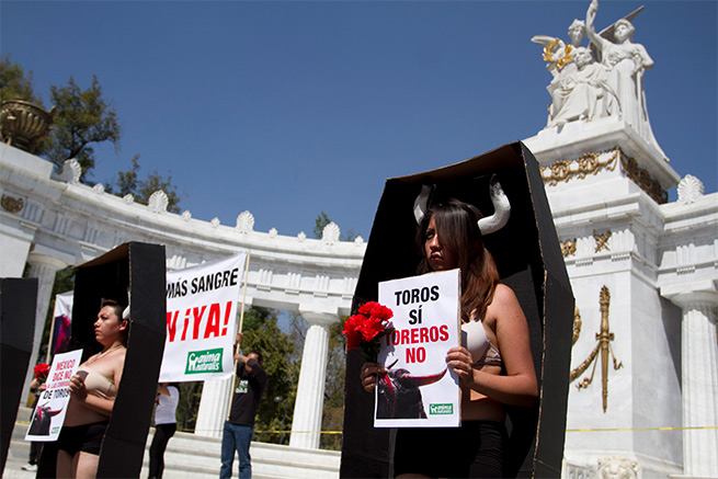 Semidesnudos protestan contra las corridas de toros Semidesnudos protestan contra las corridas de toros